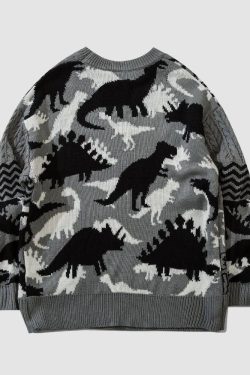 Style Core Aesthetics, New Style Trends Dinosaur Pattern Stitching Knit Sweater