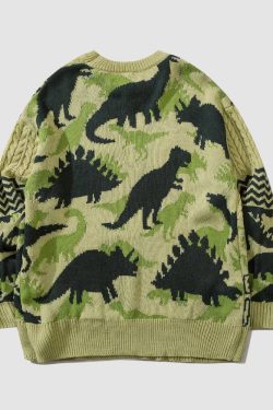 Style Core Aesthetics, New Style Trends Dinosaur Pattern Stitching Knit Sweater