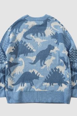 Style Core Aesthetics, New Style Trends Dinosaur Pattern Stitching Sweater