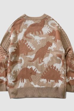 Style Core Aesthetics, New Style Trends Dinosaur Pattern Stitching Sweater