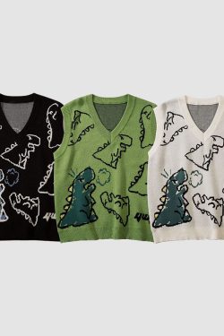 Style Core Aesthetics, New Style Trends Dinosaur Printed Vest Sweater