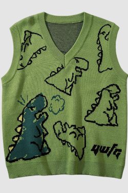 Style Core Aesthetics, New Style Trends Dinosaur Printed Vest Sweater