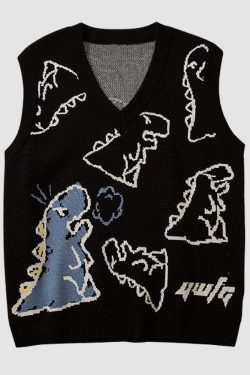 Style Core Aesthetics, New Style Trends Dinosaur Printed Vest Sweater