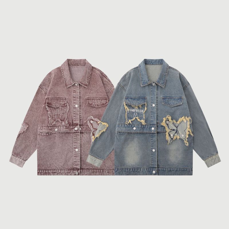 Style Core Aesthetics, New Style Trends Distressed Denim Butterfly Embroidered Jacket Style Core Aesthetics, New Style Trends Distressed Denim Butterfly Embroidered Jacket