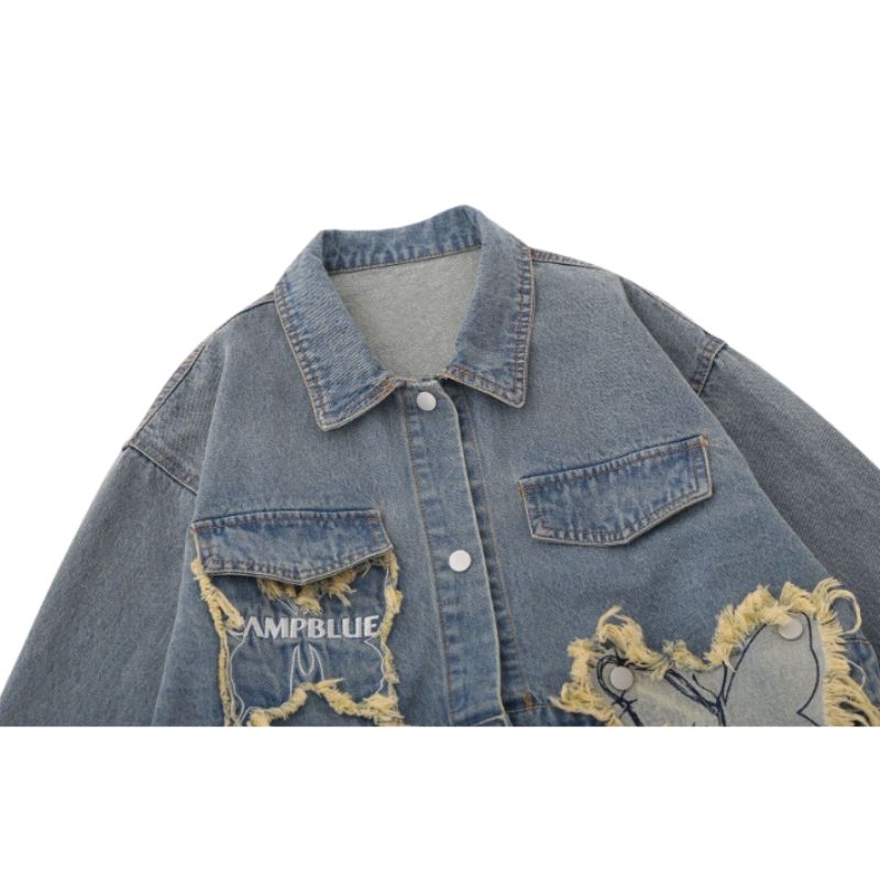 Style Core Aesthetics, New Style Trends Distressed Denim Butterfly Embroidered Jacket Style Core Aesthetics, New Style Trends Distressed Denim Butterfly Embroidered Jacket