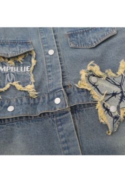 Style Core Aesthetics, New Style Trends Distressed Denim Butterfly Embroidered Jacket