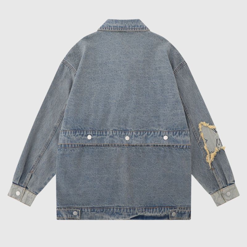 Style Core Aesthetics, New Style Trends Distressed Denim Butterfly Embroidered Jacket Style Core Aesthetics, New Style Trends Distressed Denim Butterfly Embroidered Jacket
