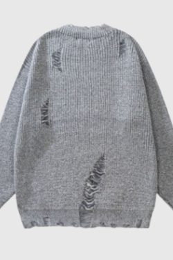 Style Core Aesthetics, New Style Trends Distressed Design Round Neck Sweater