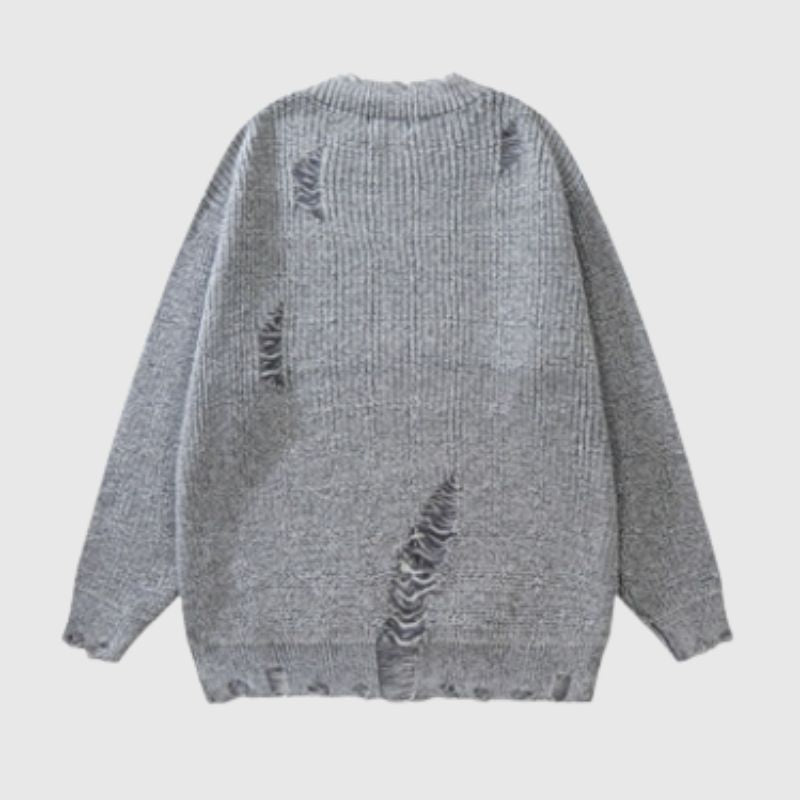 Style Core Aesthetics, New Style Trends Distressed Design Round Neck Sweater Style Core Aesthetics, New Style Trends Distressed Design Round Neck Sweater