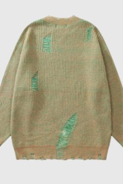 Style Core Aesthetics, New Style Trends Distressed Design Round Neck Sweater