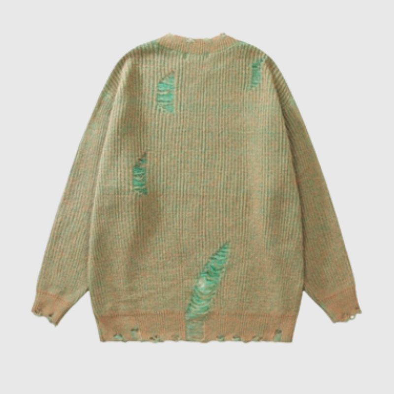 Style Core Aesthetics, New Style Trends Distressed Design Round Neck Sweater Style Core Aesthetics, New Style Trends Distressed Design Round Neck Sweater