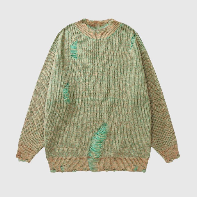 Style Core Aesthetics, New Style Trends Distressed Design Round Neck Sweater Style Core Aesthetics, New Style Trends Distressed Design Round Neck Sweater