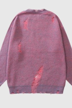 Style Core Aesthetics, New Style Trends Distressed Design Round Neck Sweater