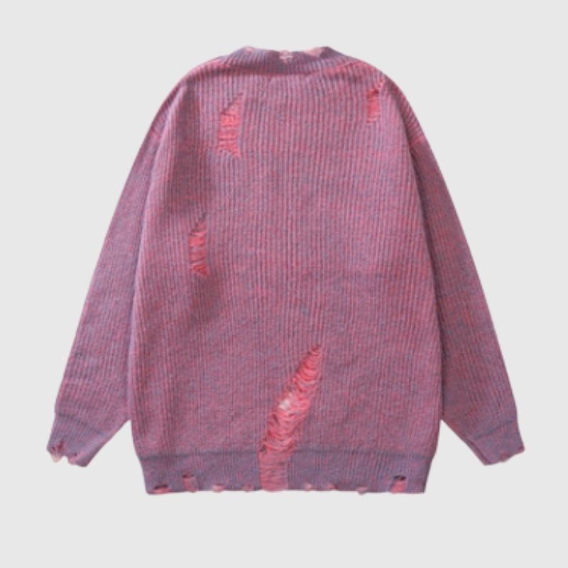 Style Core Aesthetics, New Style Trends Distressed Design Round Neck Sweater Style Core Aesthetics, New Style Trends Distressed Design Round Neck Sweater