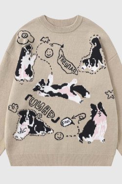 Style Core Aesthetics, New Style Trends Dog Pattern Oversized Knit Sweater