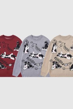 Style Core Aesthetics, New Style Trends Dog Pattern Oversized Knit Sweater