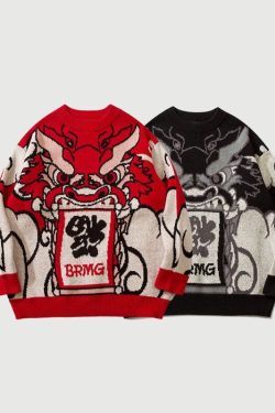 Style Core Aesthetics, New Style Trends Dragon-Themed Oversized Sweater