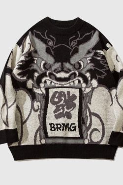 Style Core Aesthetics, New Style Trends Dragon-Themed Oversized Sweater