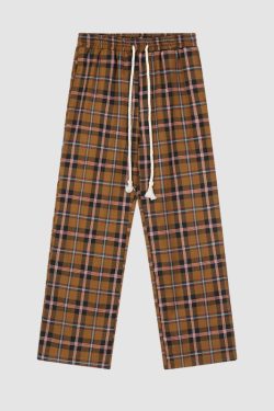 Style Core Aesthetics, New Style Trends Drawstring Plaid Casual Pants