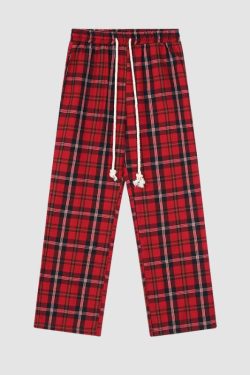 Style Core Aesthetics, New Style Trends Drawstring Plaid Casual Pants