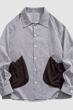 Style Core Aesthetics, New Style Trends Drawstring Pocket Stripe Shirts