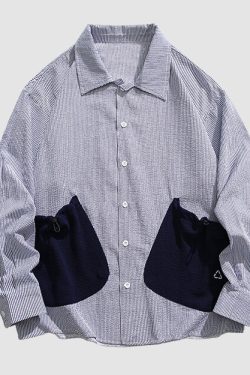 Style Core Aesthetics, New Style Trends Drawstring Pocket Stripe Shirts