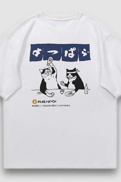 Style Core Aesthetics, New Style Trends Drinking Cat Printed Tee