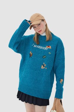 Style Core Aesthetics, New Style Trends Embroidered Bear Sweater