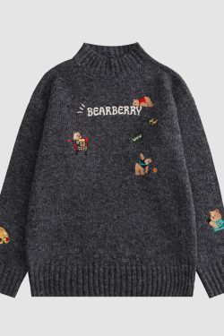 Style Core Aesthetics, New Style Trends Embroidered Bear Sweater