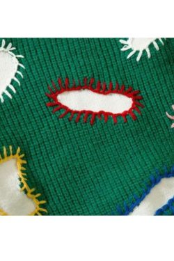 Style Core Aesthetics, New Style Trends Embroidered Patchwork Cute Short Knit Sweater