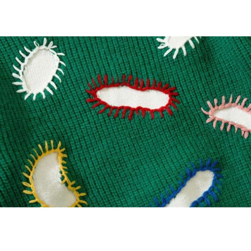 Style Core Aesthetics, New Style Trends Embroidered Patchwork Cute Short Knit Sweater Style Core Aesthetics, New Style Trends Embroidered Patchwork Cute Short Knit Sweater