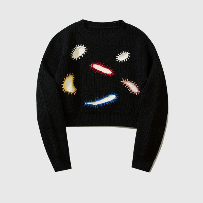 Style Core Aesthetics, New Style Trends Embroidered Patchwork Cute Short Knit Sweater Style Core Aesthetics, New Style Trends Embroidered Patchwork Cute Short Knit Sweater