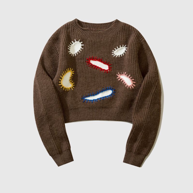 Style Core Aesthetics, New Style Trends Embroidered Patchwork Cute Short Knit Sweater Style Core Aesthetics, New Style Trends Embroidered Patchwork Cute Short Knit Sweater