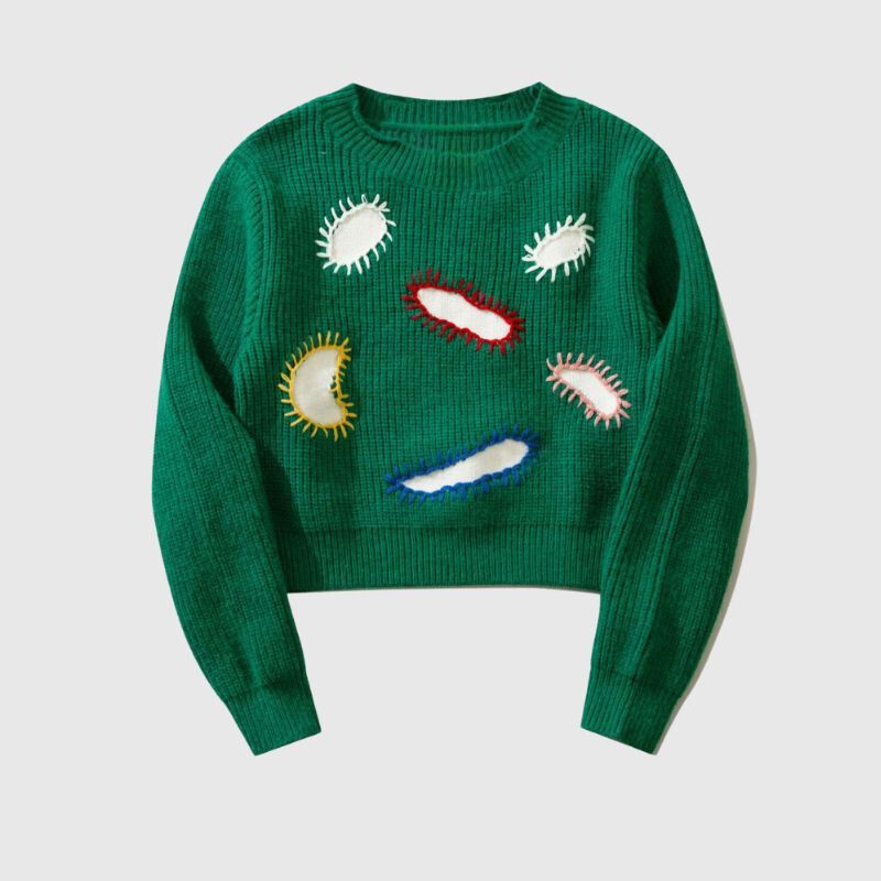 Style Core Aesthetics, New Style Trends Embroidered Patchwork Cute Short Knit Sweater Style Core Aesthetics, New Style Trends Embroidered Patchwork Cute Short Knit Sweater