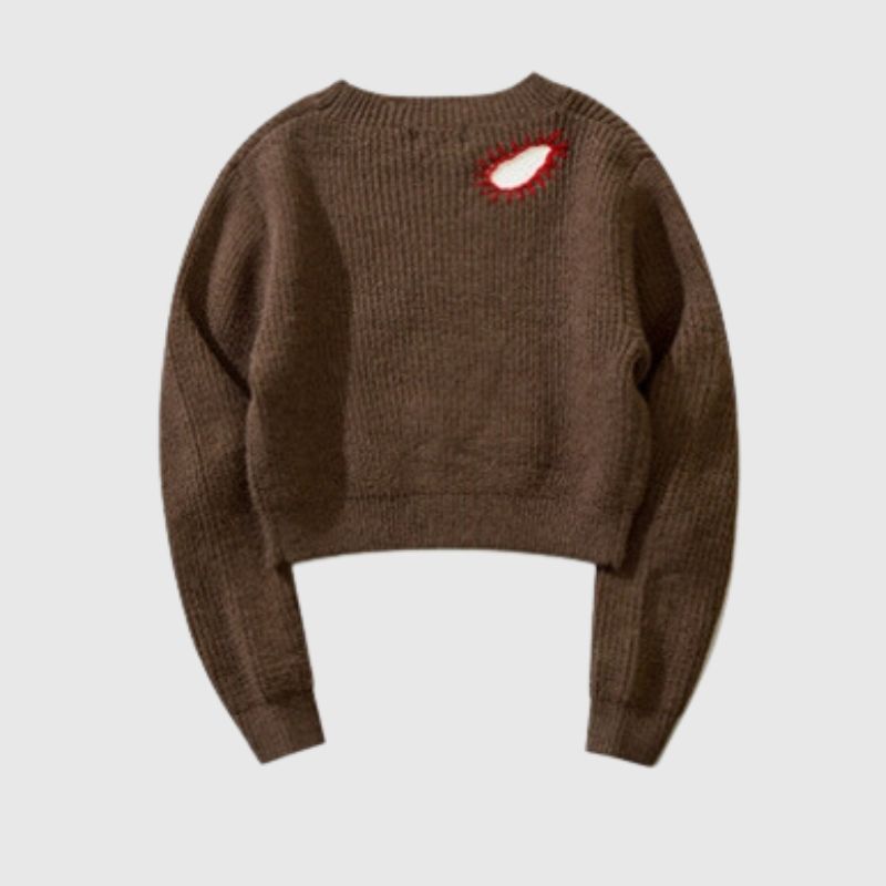 Style Core Aesthetics, New Style Trends Embroidered Patchwork Cute Short Knit Sweater Style Core Aesthetics, New Style Trends Embroidered Patchwork Cute Short Knit Sweater