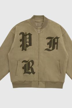 Style Core Aesthetics, New Style Trends Embroidered Suede Baseball Jacket