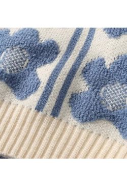 Style Core Aesthetics, New Style Trends Floral Pattern Polo-Collar Sweater