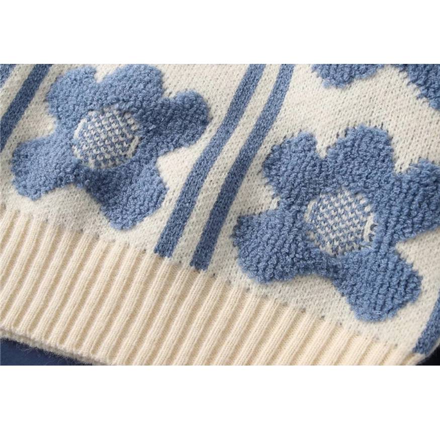 Style Core Aesthetics, New Style Trends Floral Pattern Polo-Collar Sweater Style Core Aesthetics, New Style Trends Floral Pattern Polo-Collar Sweater