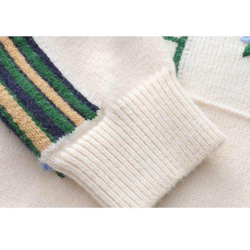 Style Core Aesthetics, New Style Trends Flower Embroidered Check Jacquard Sweater Style Core Aesthetics, New Style Trends Flower Embroidered Check Jacquard Sweater