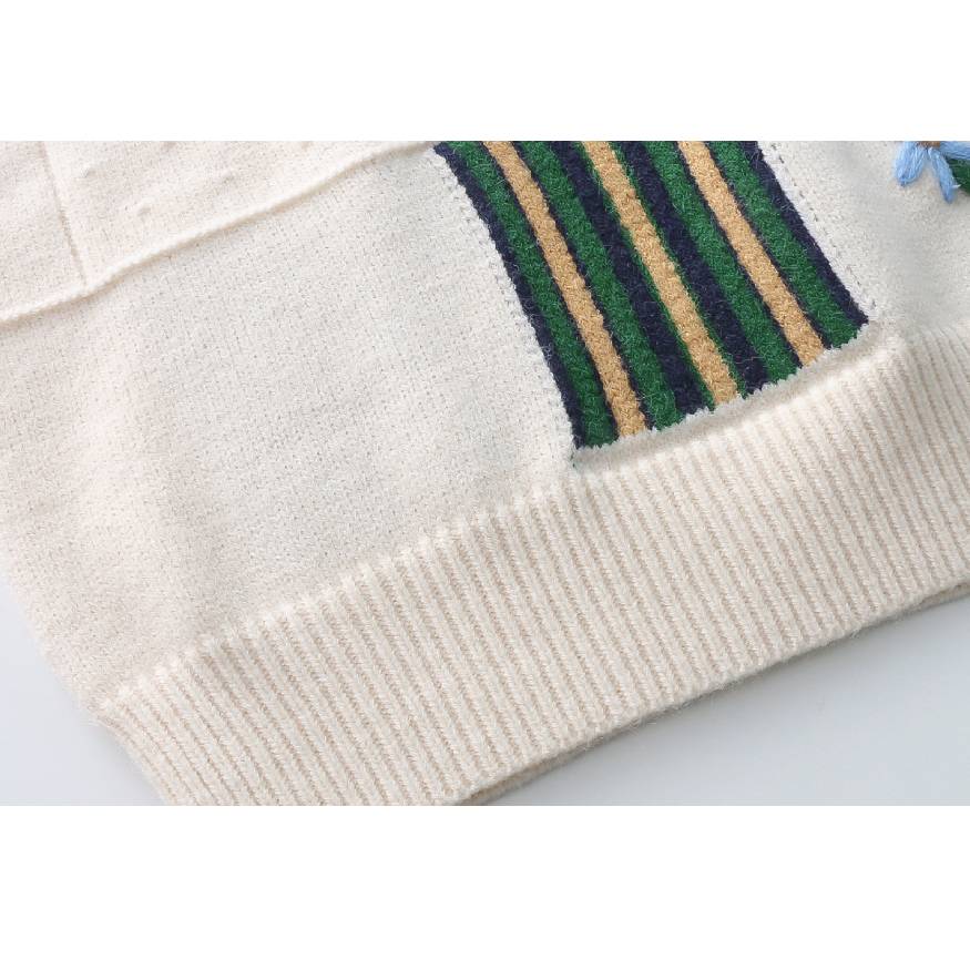 Style Core Aesthetics, New Style Trends Flower Embroidered Check Jacquard Sweater Style Core Aesthetics, New Style Trends Flower Embroidered Check Jacquard Sweater