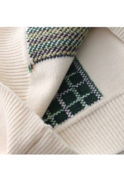 Style Core Aesthetics, New Style Trends Flower Embroidered Check Jacquard Sweater