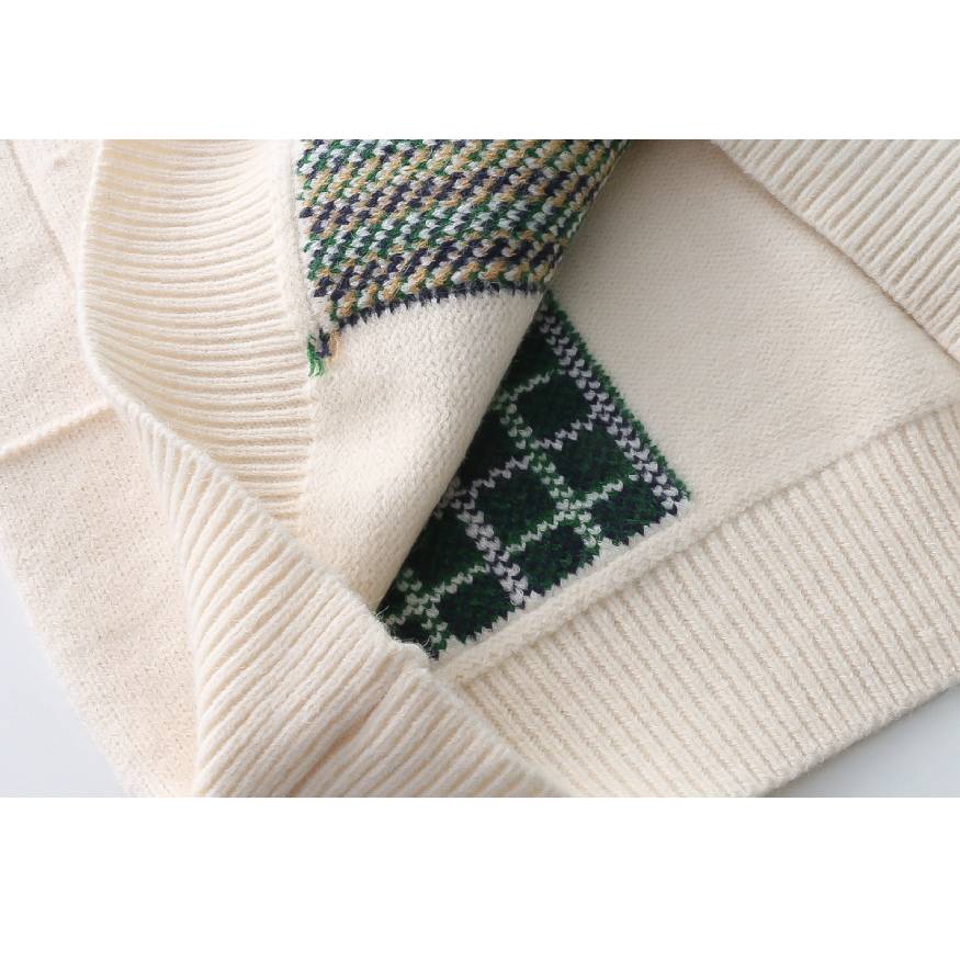 Style Core Aesthetics, New Style Trends Flower Embroidered Check Jacquard Sweater Style Core Aesthetics, New Style Trends Flower Embroidered Check Jacquard Sweater