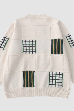 Style Core Aesthetics, New Style Trends Flower Embroidered Check Jacquard Sweater