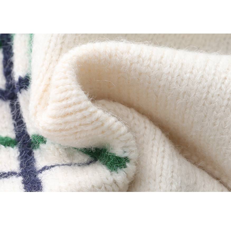 Style Core Aesthetics, New Style Trends Flower Embroidered Check Jacquard Sweater Style Core Aesthetics, New Style Trends Flower Embroidered Check Jacquard Sweater