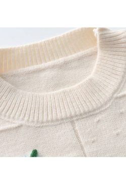 Style Core Aesthetics, New Style Trends Flower Embroidered Check Jacquard Sweater