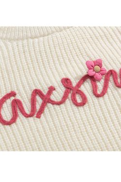 Style Core Aesthetics, New Style Trends Flower & Letter Pattern Cropped Sweater