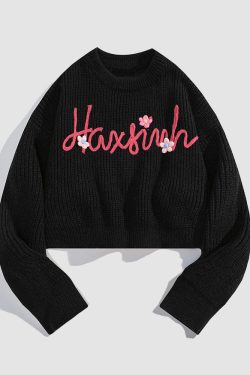 Style Core Aesthetics, New Style Trends Flower & Letter Pattern Cropped Sweater