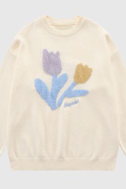 Style Core Aesthetics, New Style Trends Flower Pattern Embroidered Pullover