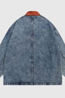 Style Core Aesthetics, New Style Trends Foliage Embroidered Multi-Pocket Denim Jacket