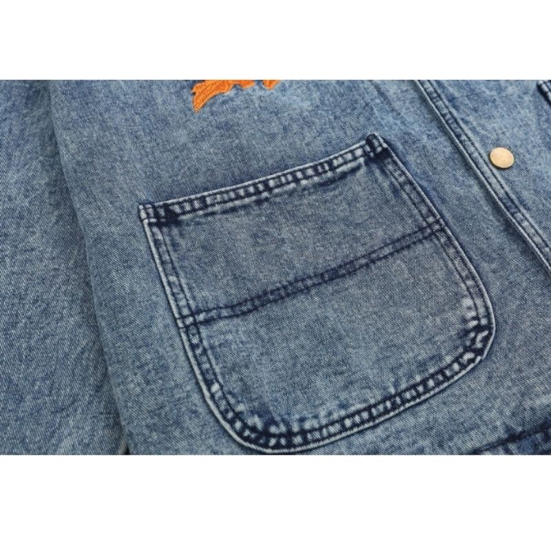 Style Core Aesthetics, New Style Trends Foliage Embroidered Multi-Pocket Denim Jacket Style Core Aesthetics, New Style Trends Foliage Embroidered Multi-Pocket Denim Jacket